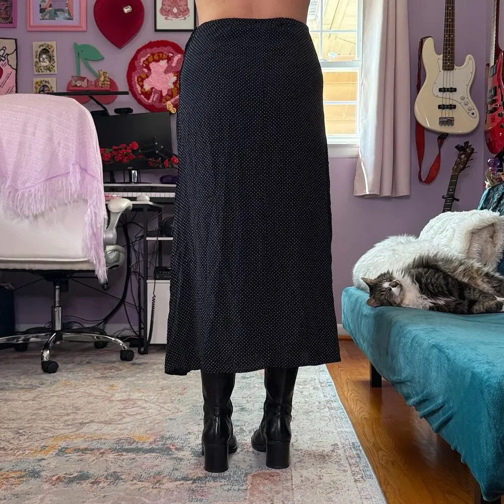 Vintage 90s black and white polka dot maxi skirt